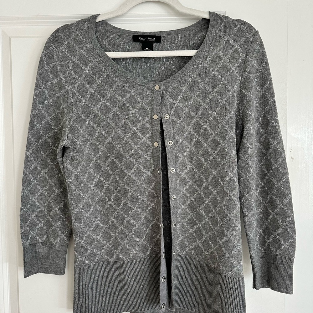 White House Black Market Gray Cardigan Sweater